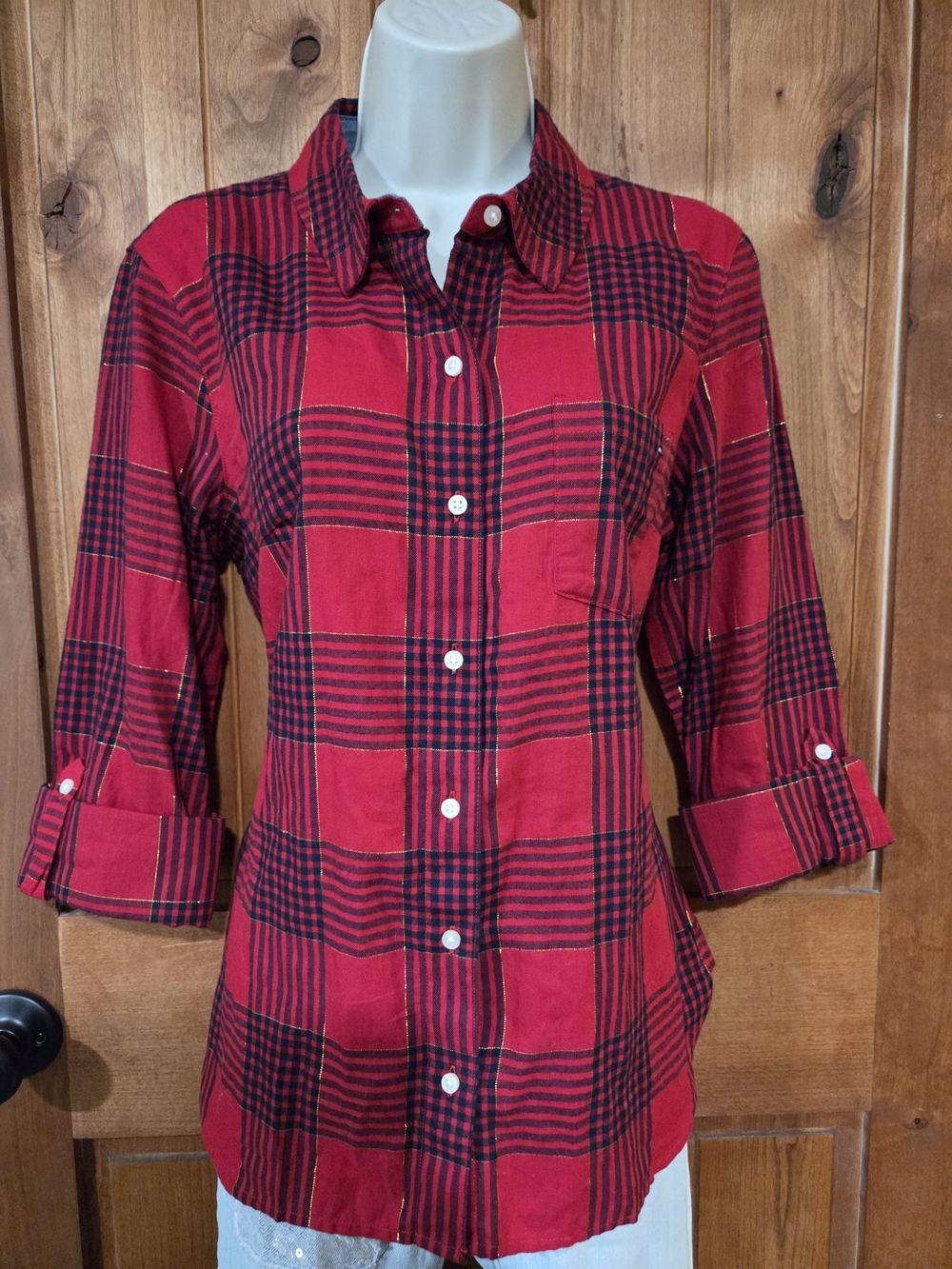 Tommy Hilfiger Red and Black Plaid Button-Down Shirt